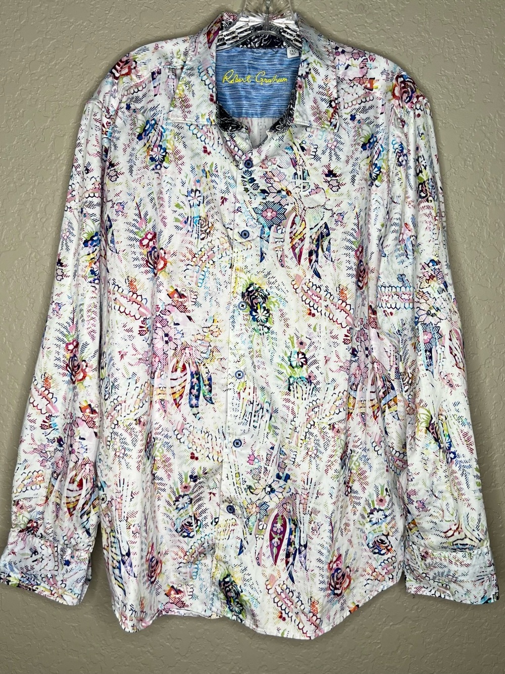 Robert Graham White with floral abstract print cotton Sz 2XL Summer, vacation
